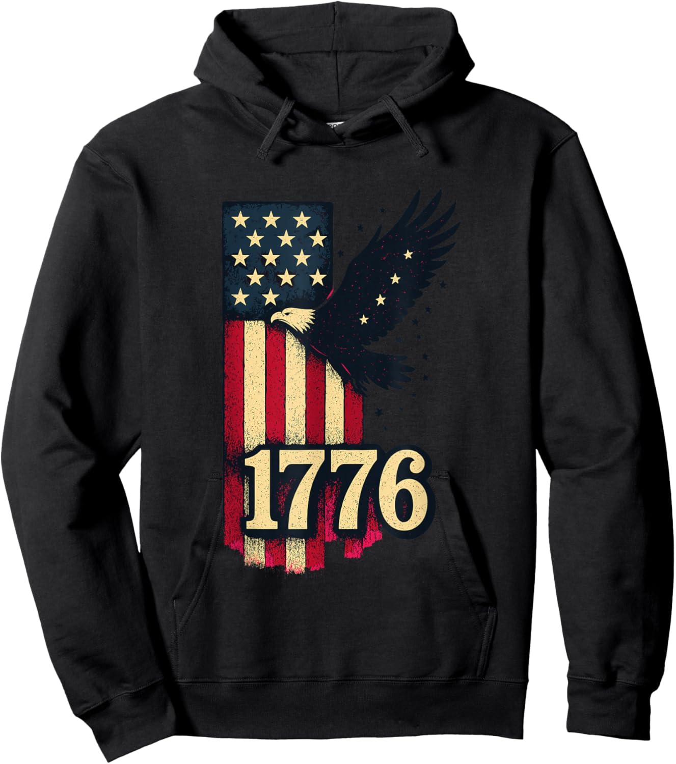 American Flag Eagle 1776 Distressed Hoodie - Hoodie | Black