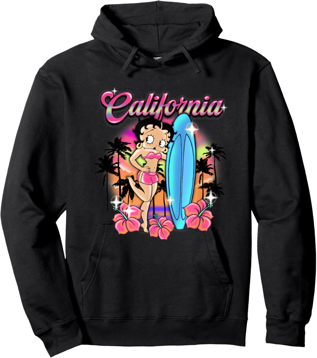 Betty Boop Tropical Neon California Surf Club Hoodie - Hoodie | Black