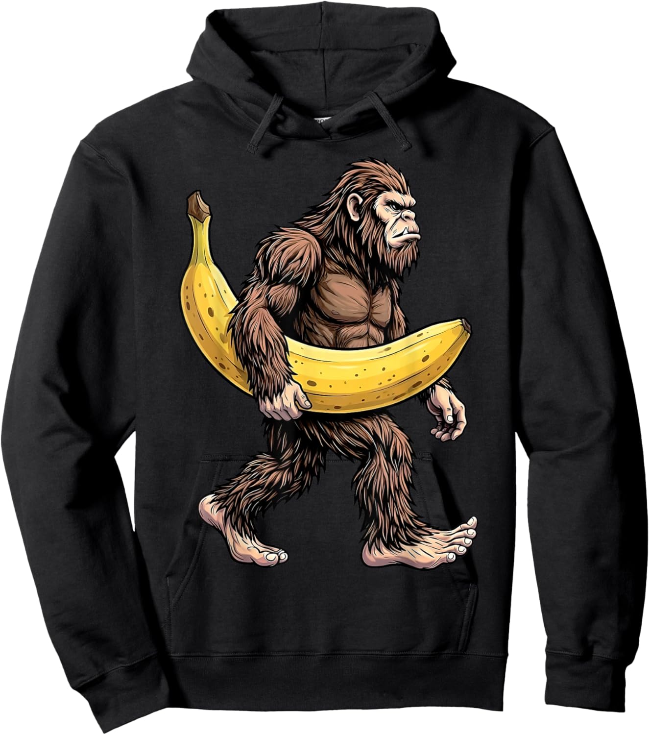 Bigfoot Carrying Banana Sasquatch Funny Fruit Food Humor Hoodie - Hoodie | Black