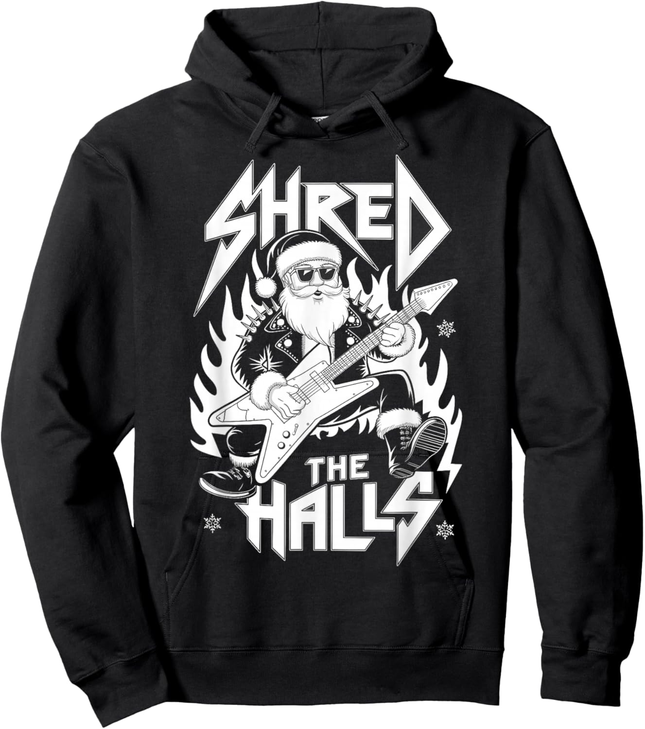 Shred the Halls Christmas Rocker Santa Metalhead Guitarist Hoodie - Hoodie | Black