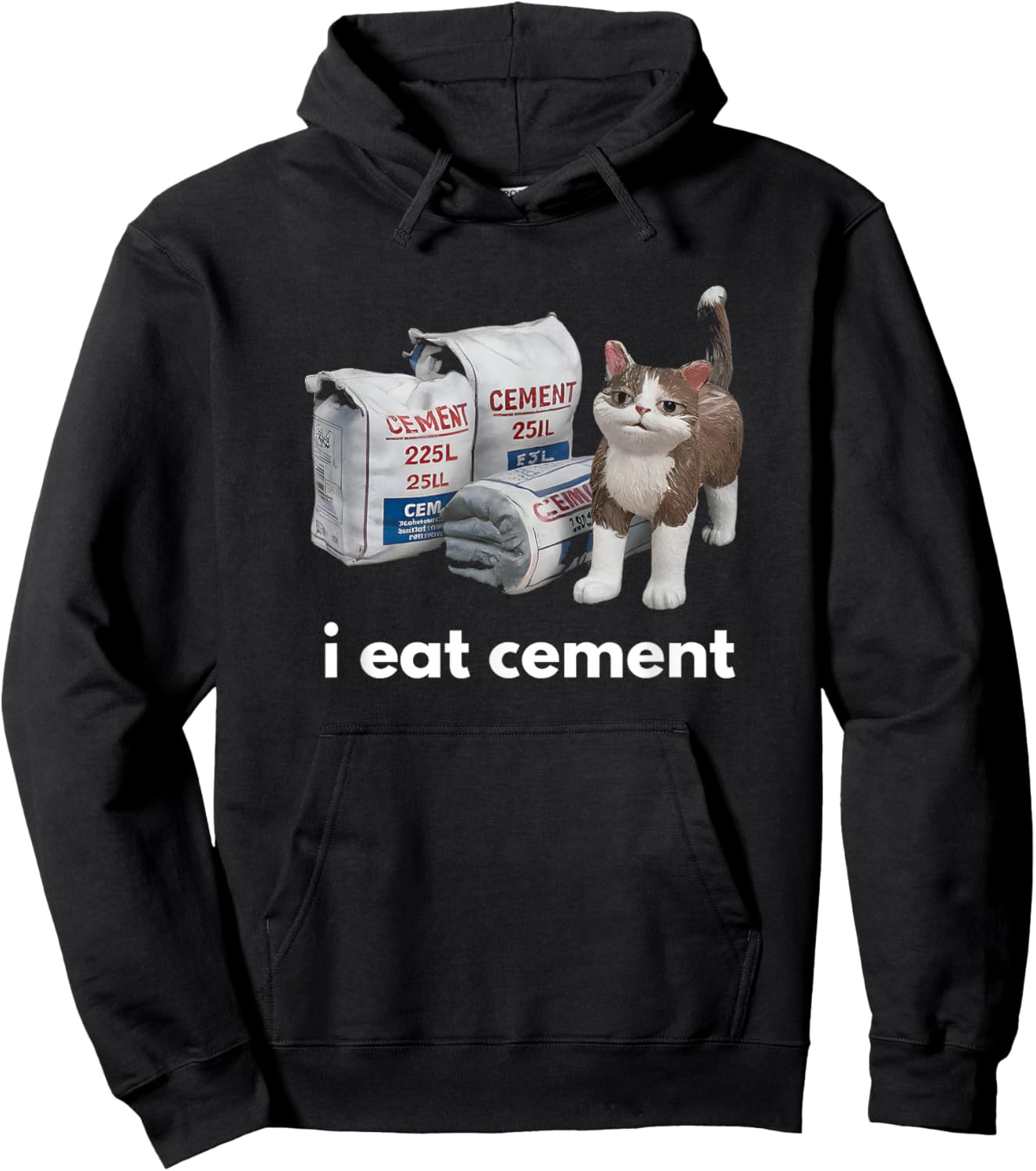 I Eat Cement Cat Funny Cringe Meme Brain Rot Humor Hoodie - Hoodie | Black