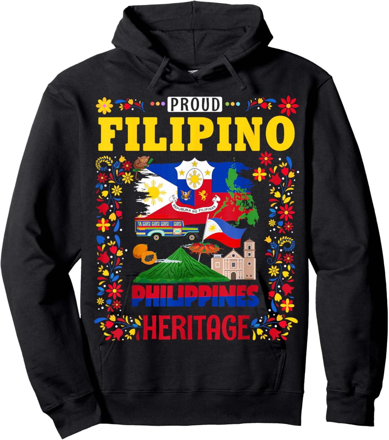 Filipino Heritage Flag Outfit Idea for Kids Philippines Flag Hoodie - Hoodie | Black