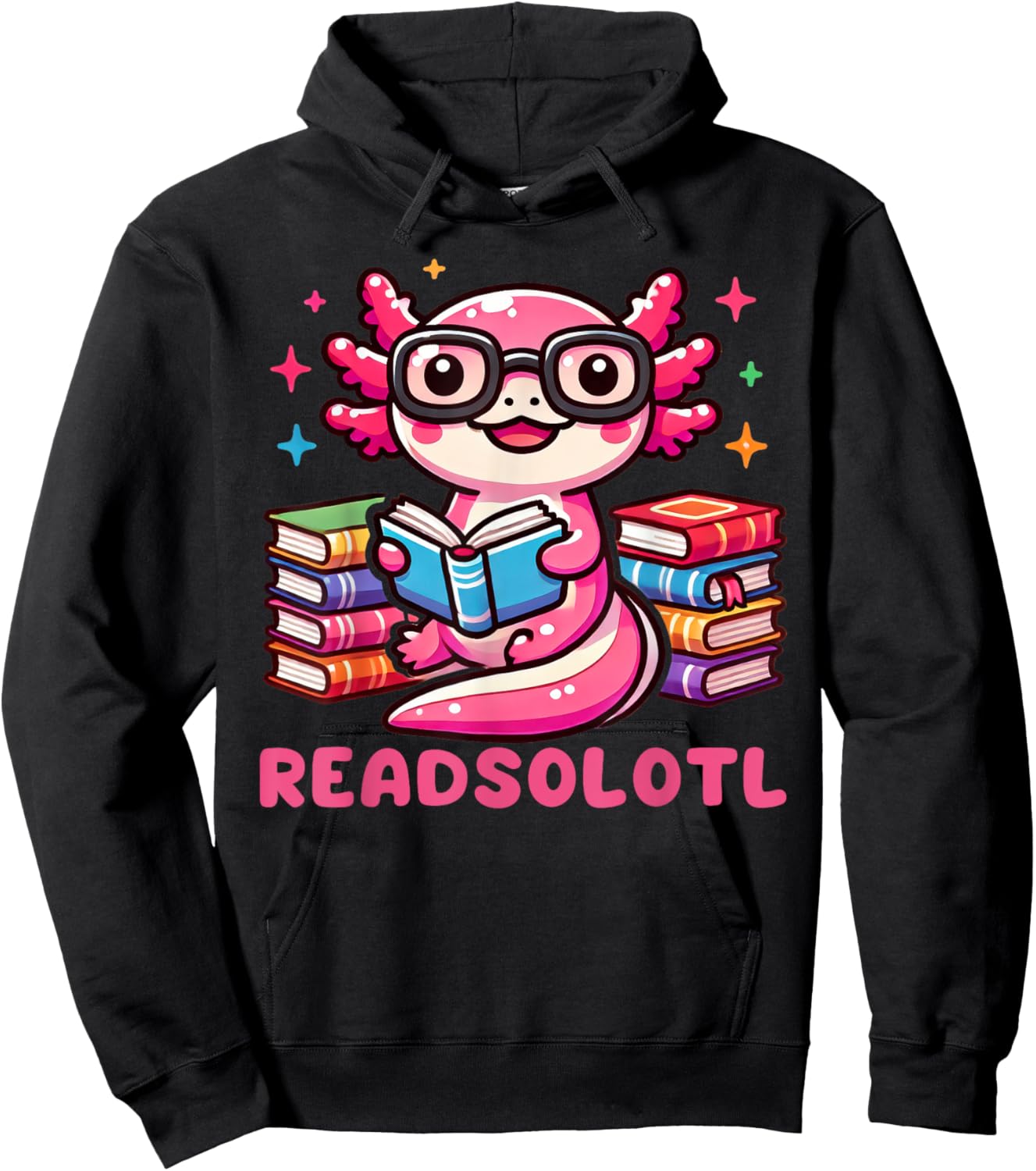 Kawaii Axolotl Readsolotl Book Lover Reading Bookworm Girls Hoodie - Hoodie | Black