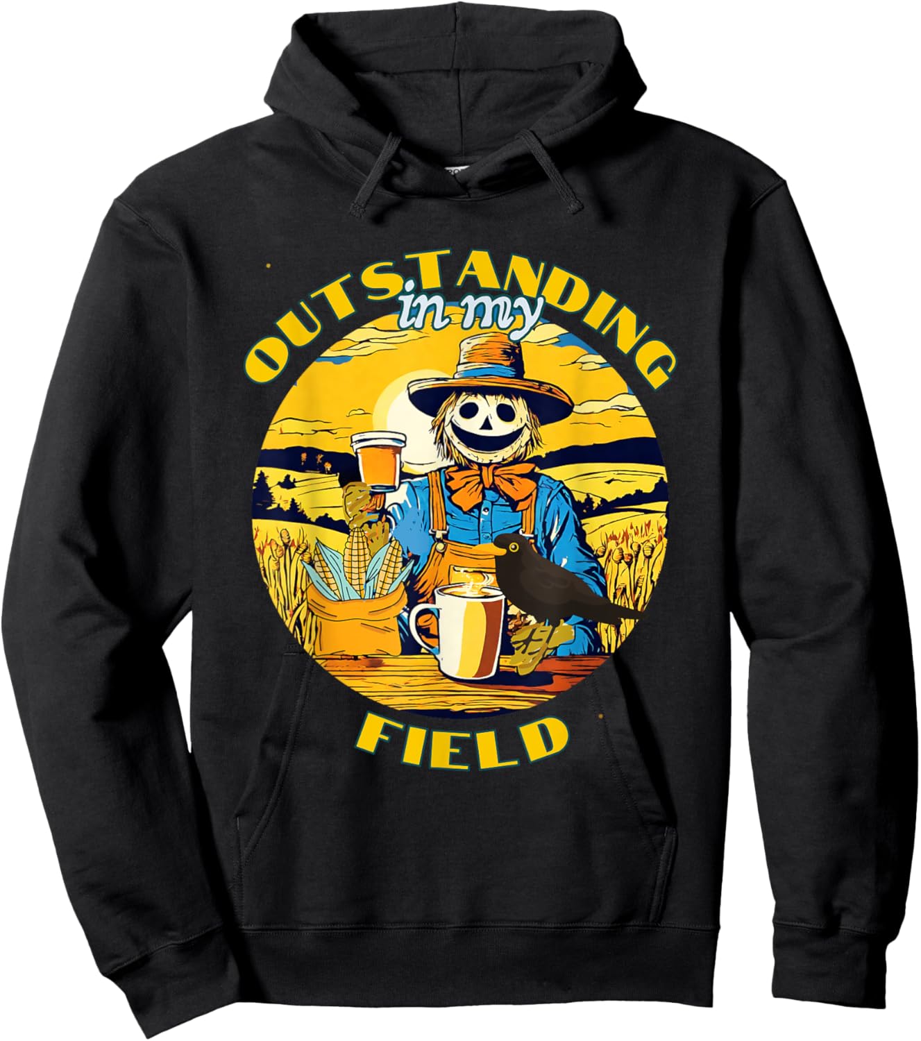 Funny Fall Scarecrow Outstanding in My Field Corn Maze Hoodie - Hoodie | Black