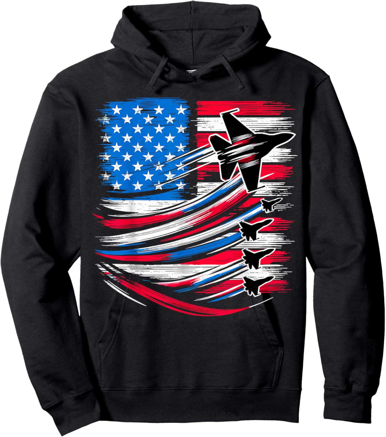 Patriotic American USA Flag Fighter Jets 4th of July Hoodie - Hoodie | Black
