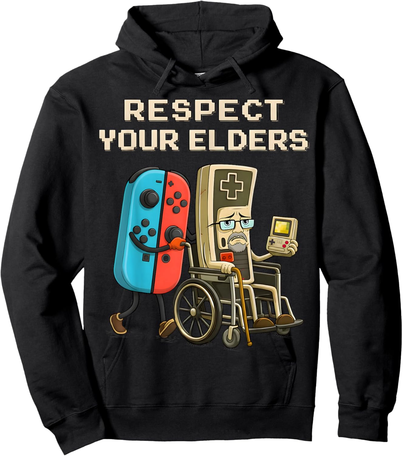 Respect Your Elders Gaming Control Retro Funny Gamer Hoodie - Hoodie | Black