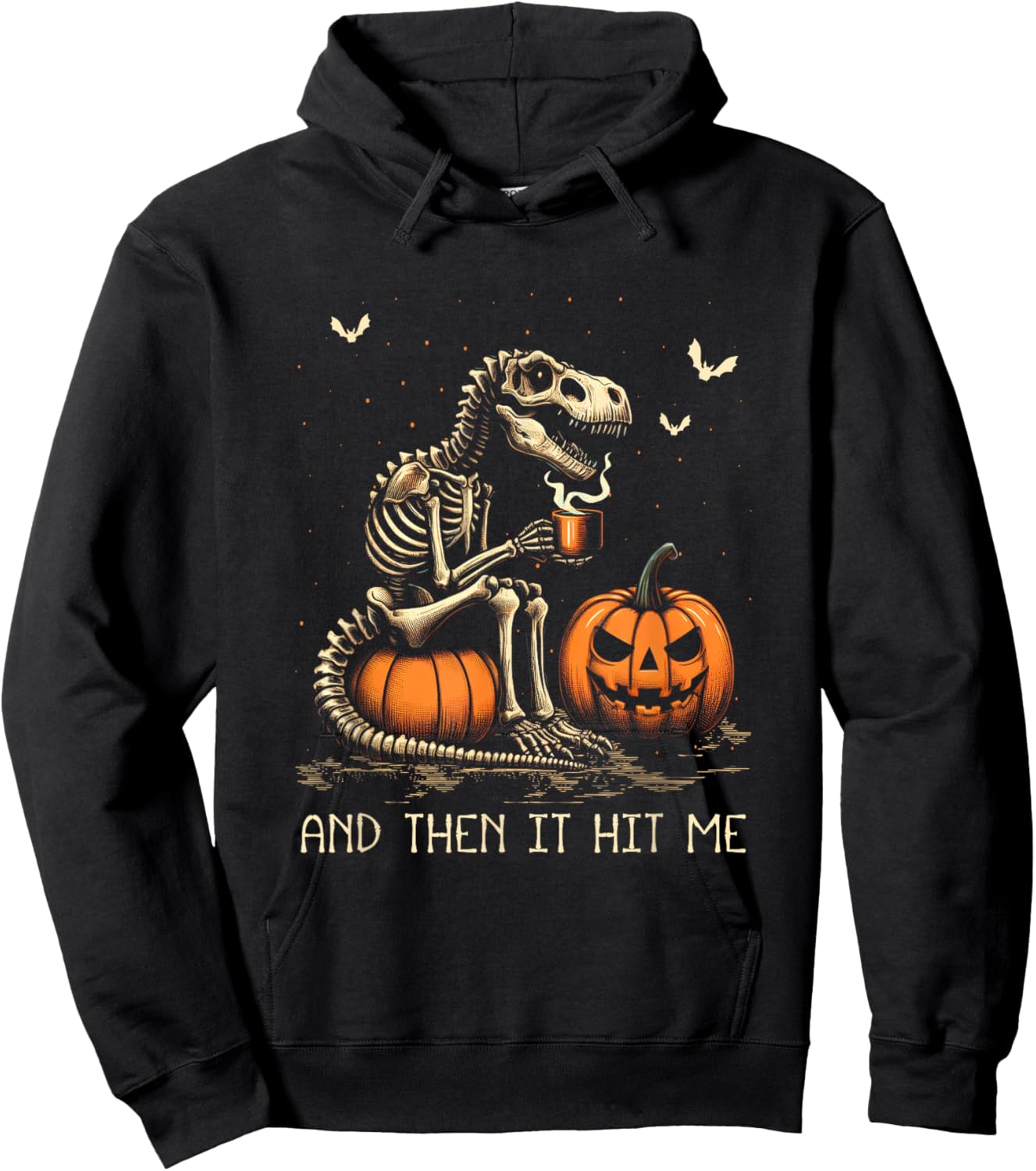 Halloween Dinosaur Skeleton Drinking Coffee Costume Goth Hoodie - Hoodie | Black