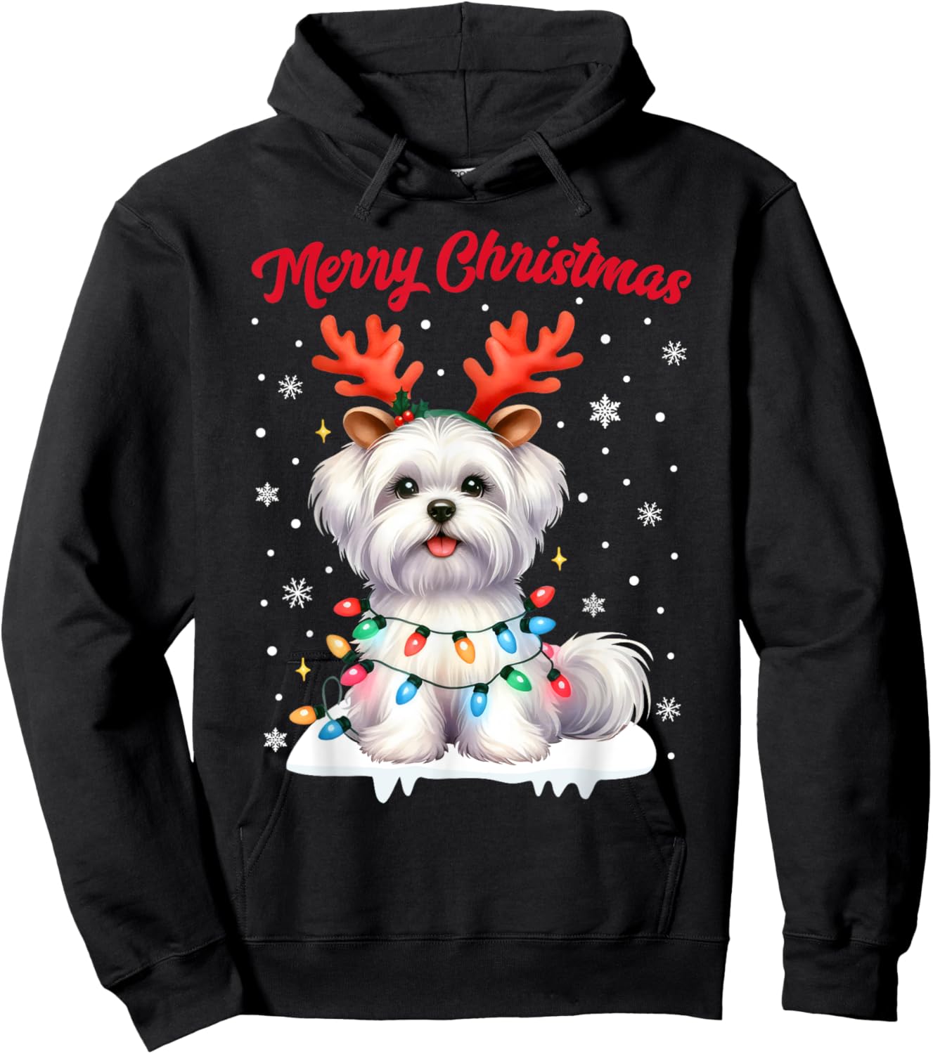 Christmas Pajamas Men Women Kids Maltese Dog Christmas Hoodie - Hoodie | Black