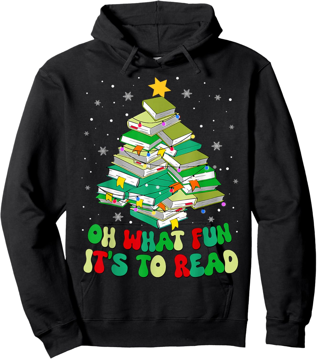 Oh What Fun It Is To Read Christmas Tree Book Teacher Kids Hoodie - Hoodie | Black