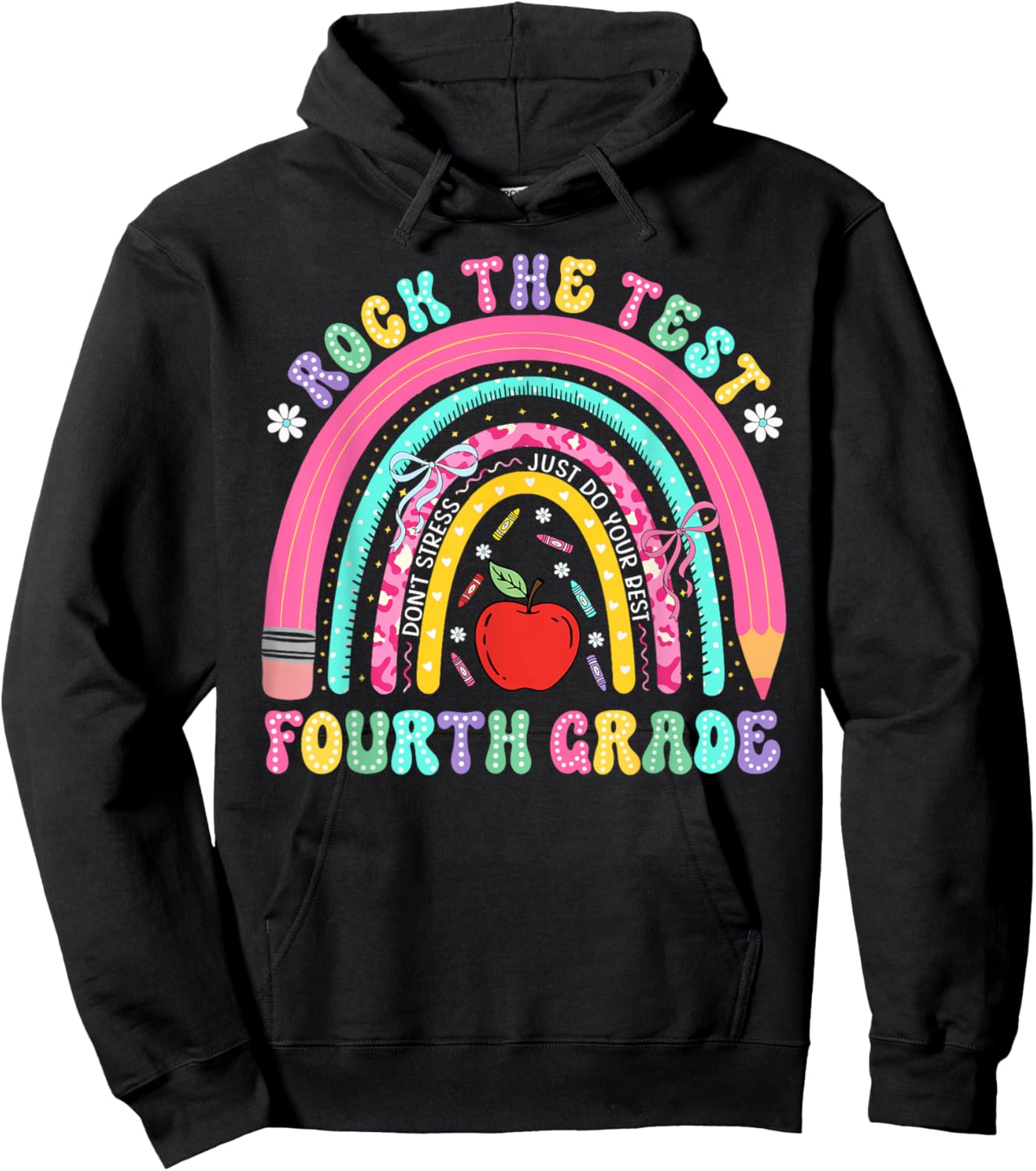 Test Day Rock The Test Fourth Grade Teacher Boy Girl Hoodie - Hoodie | Black