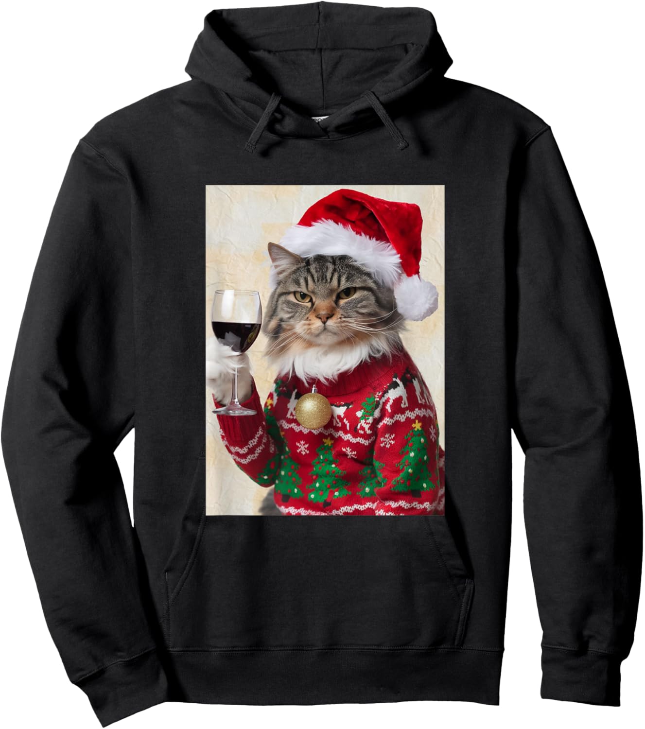 Cat Drinking Wine Cute Cat Holding Red Wine Lovers Hoodie - Hoodie | Black