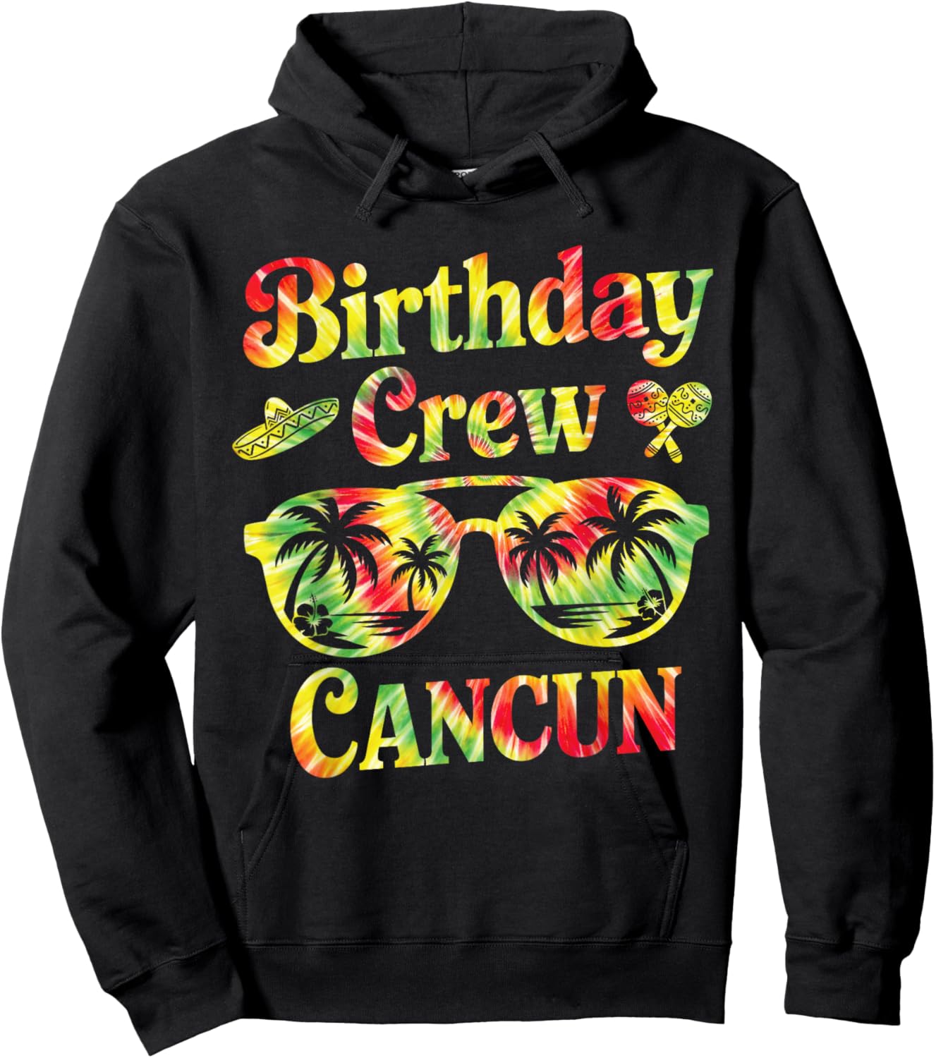 Birthday Crew Cancun Matching Family Party Trip Tie Dye Hoodie - Hoodie | Black