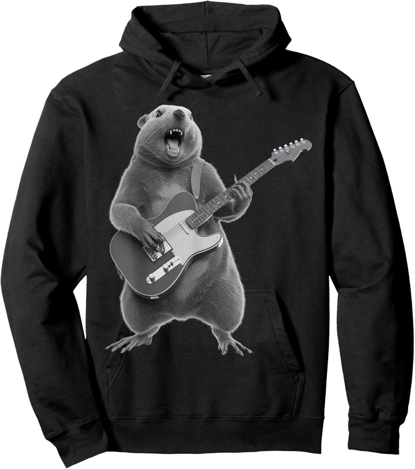 Groundhog Playing Guitar Rock Star Happy Groundhog Hoodie - Hoodie | Black
