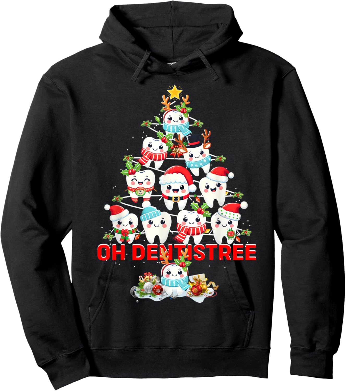 Oh Dentistree Dentist Dental Christmas Tree Tooth Doctor Hoodie - Hoodie | Black