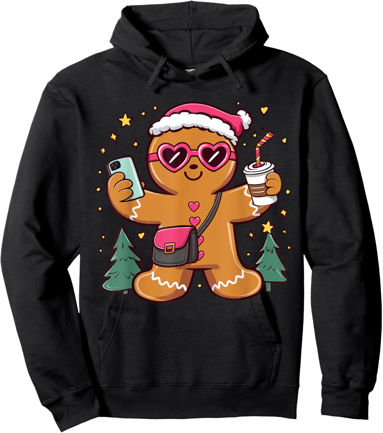 Gingerbread Man Cookie Santa Claus Hat Christmas Boys Girls Hoodie - Hoodie | Black