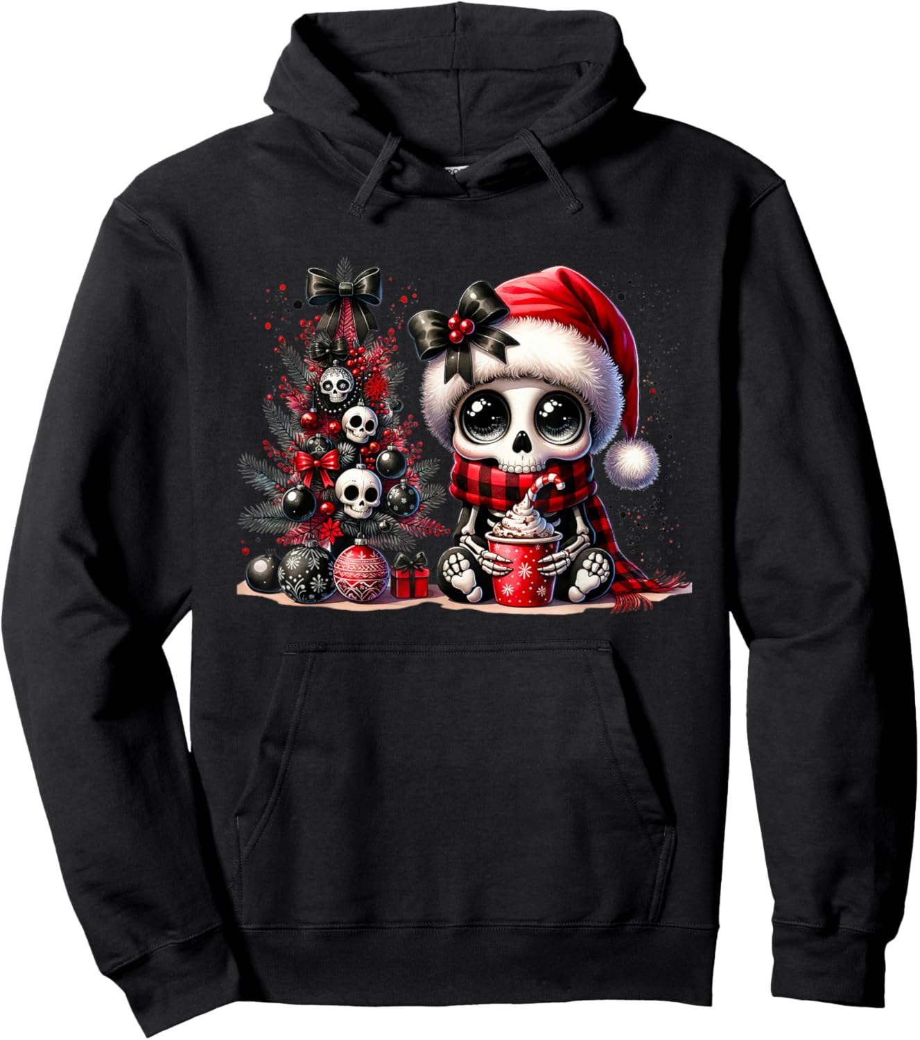 Cute Skeleton Skull Christmas Gothic Christmas Tree Hoodie - Hoodie | Black