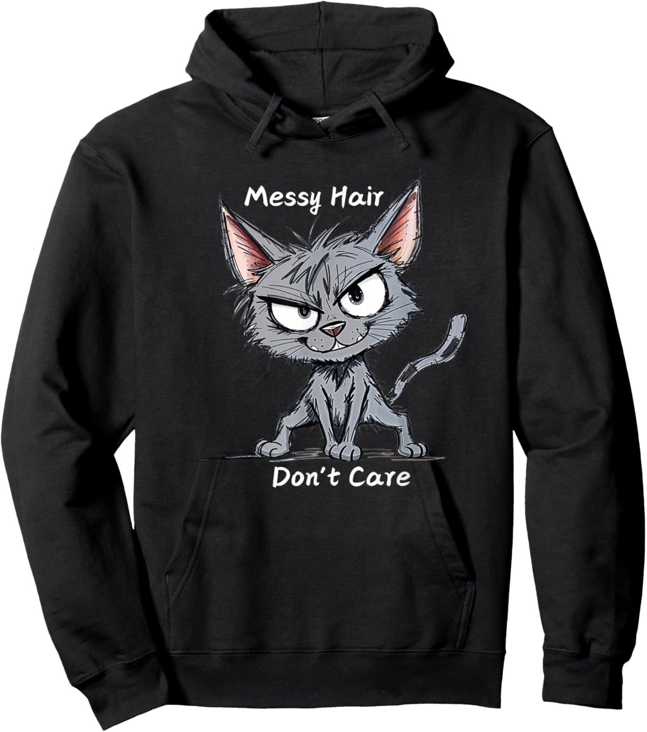 Messy Hair Don't Care Funny Cat Men Women Kids Hoodie - Hoodie | Black