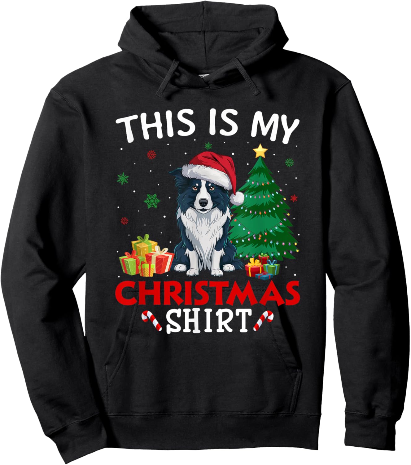 This is My Border Collie Dog Santa Hat Christmas Pajama Hoodie - Hoodie | Black