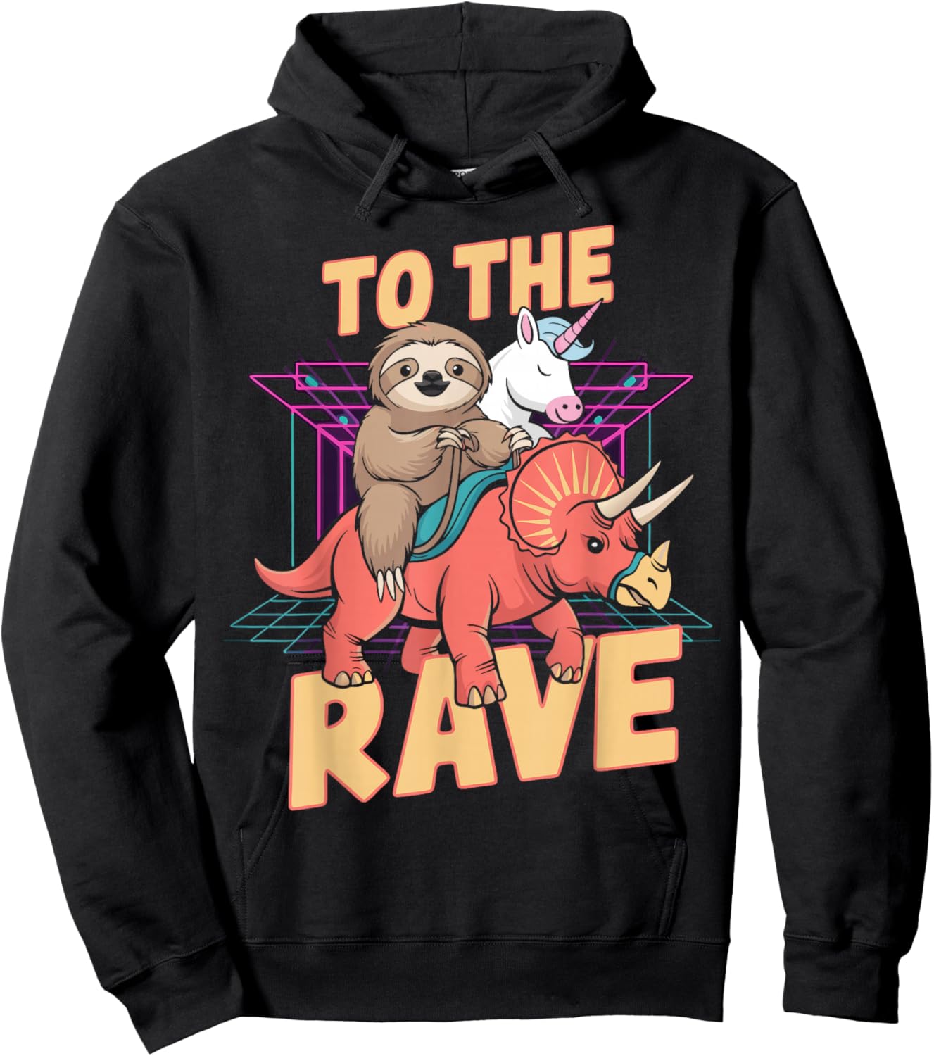Rave Party Bass Head Clubbing Unicorn Dinosaur Sloth EDM Hoodie - Hoodie | Black