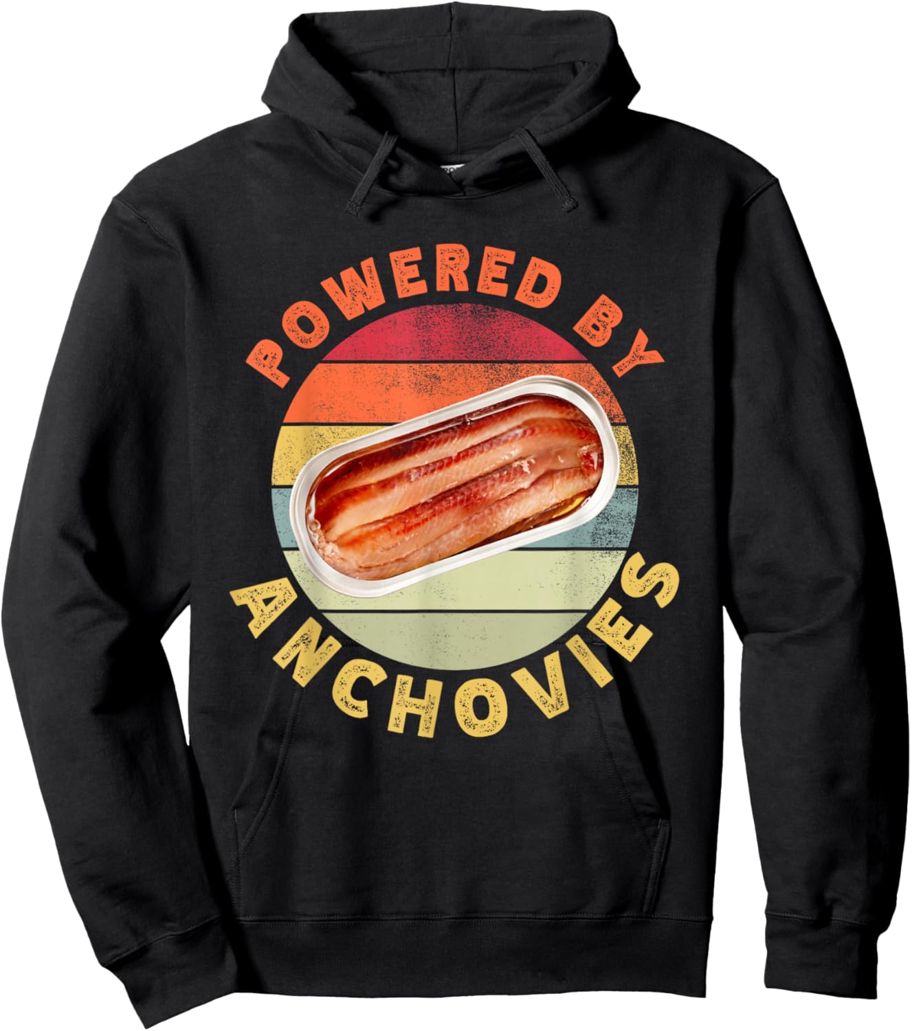 Powered By Anchovies Funny Retro Seafood Fish Food Lover Hoodie - Hoodie | Black