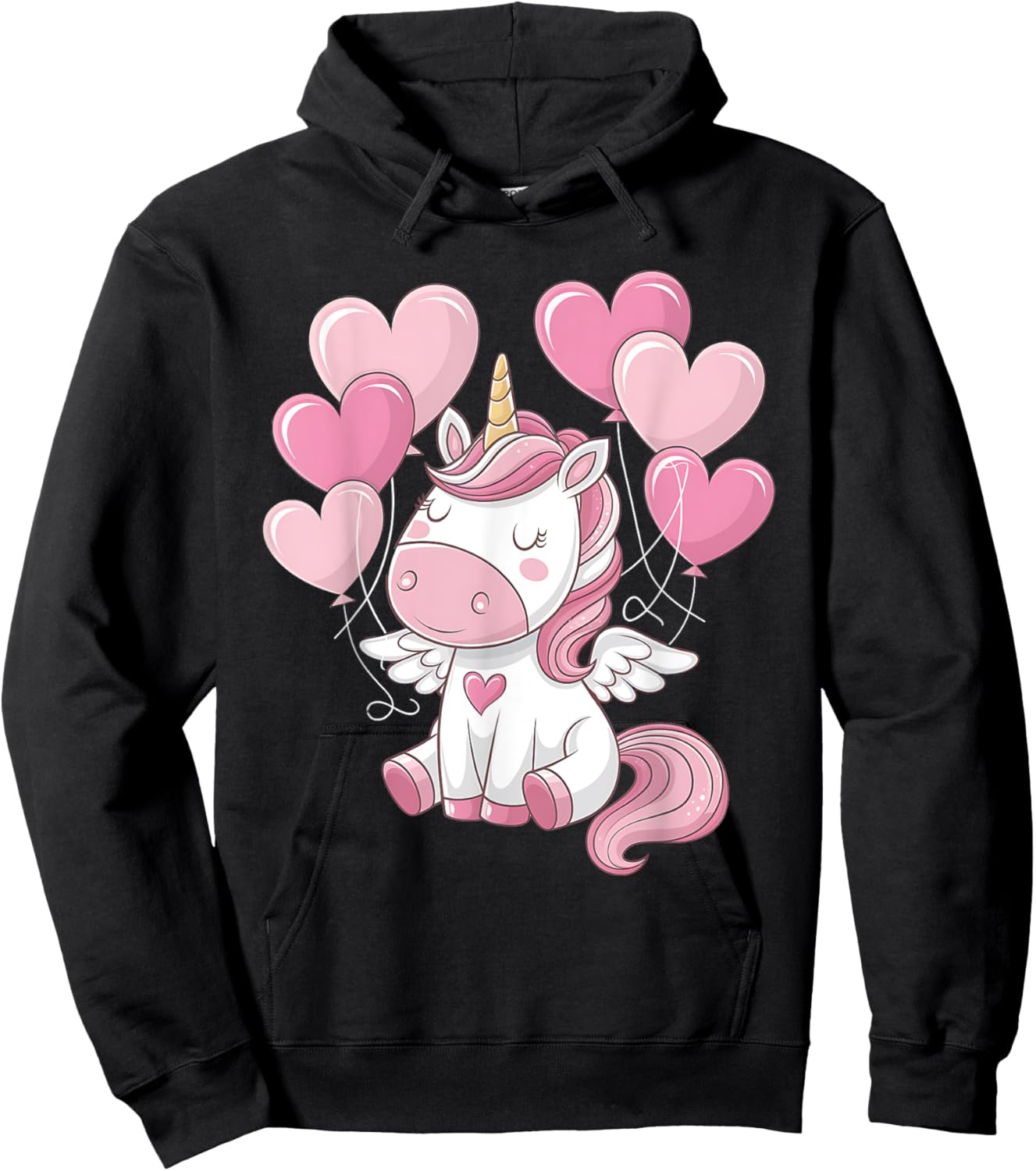 Unicorn Valentines Day Love Heart Rainbow Toddler Girl Hoodie - Hoodie | Black