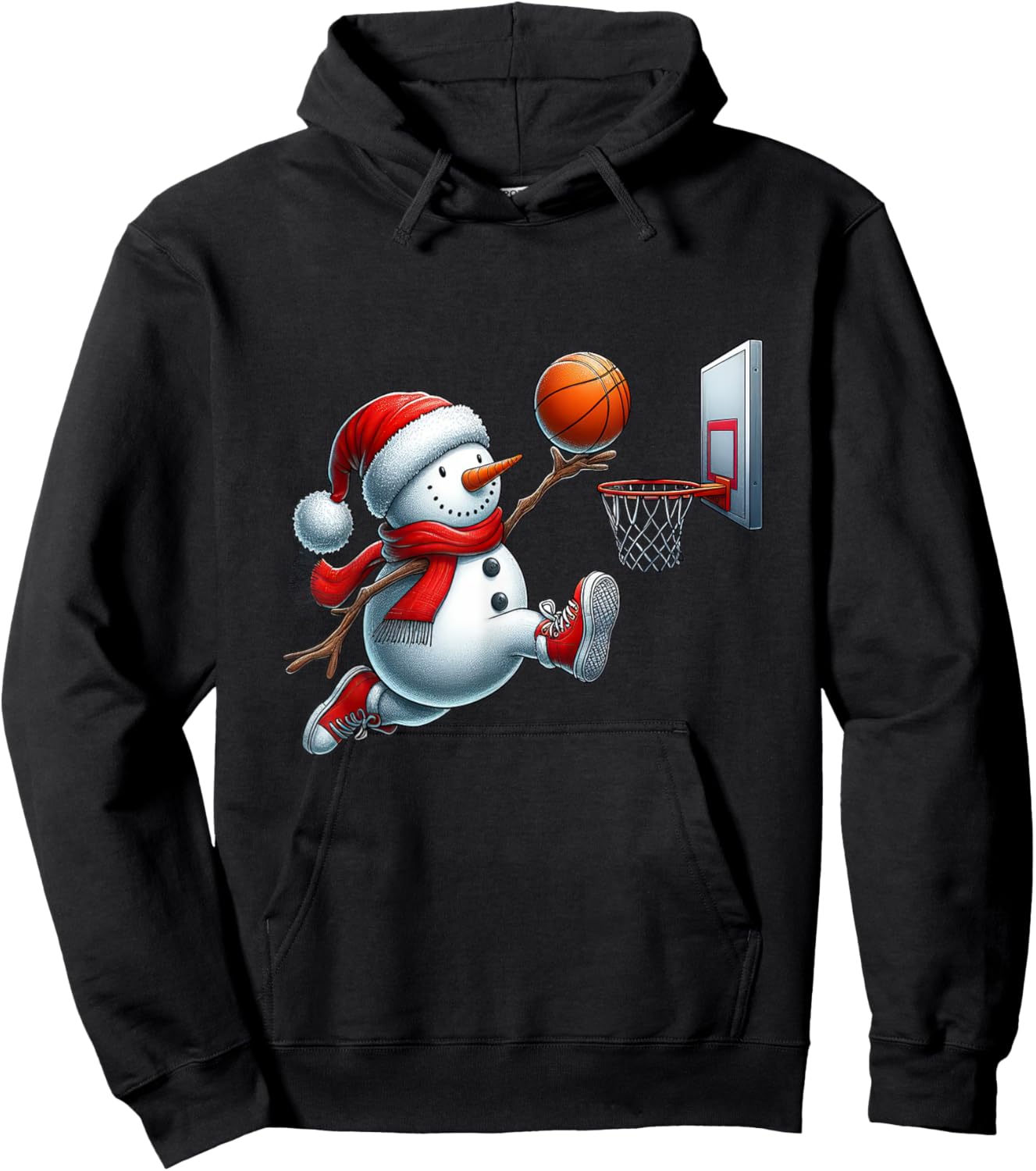 Basketball Snowman Santa Hat Christmas Xmas Boys Girls Kids Hoodie - Hoodie | Black