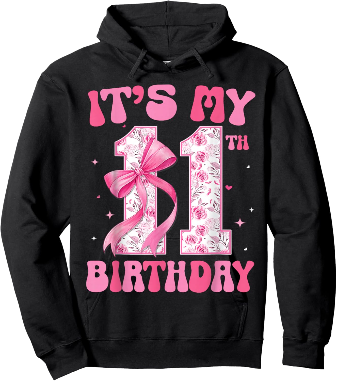 Its My 11th Birthday Coquette Bow 11 Year Old Party Girl Hoodie - Hoodie | Black