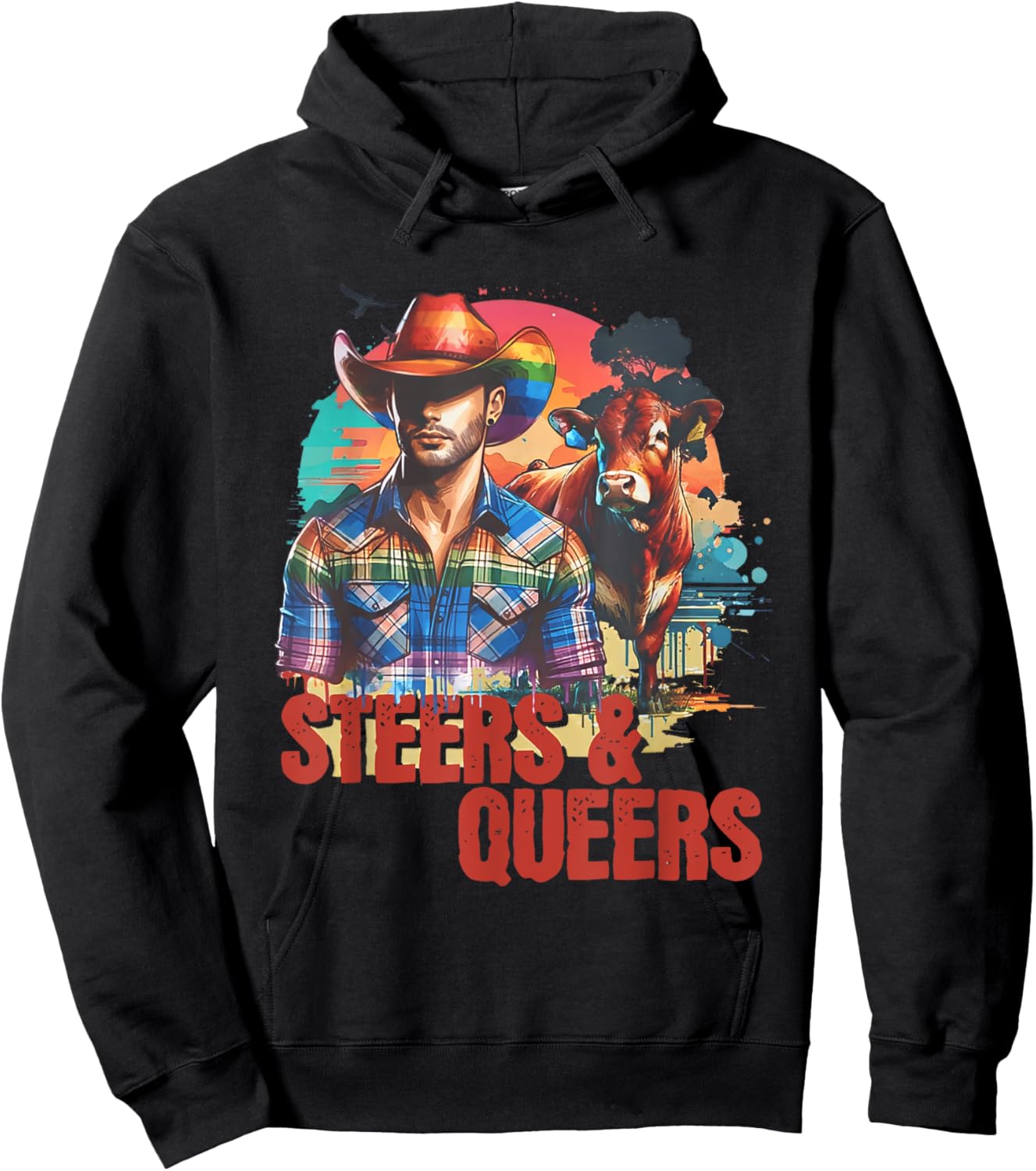 Steers & Queers Country Cowboy Gay Hoodie - Hoodie | Black