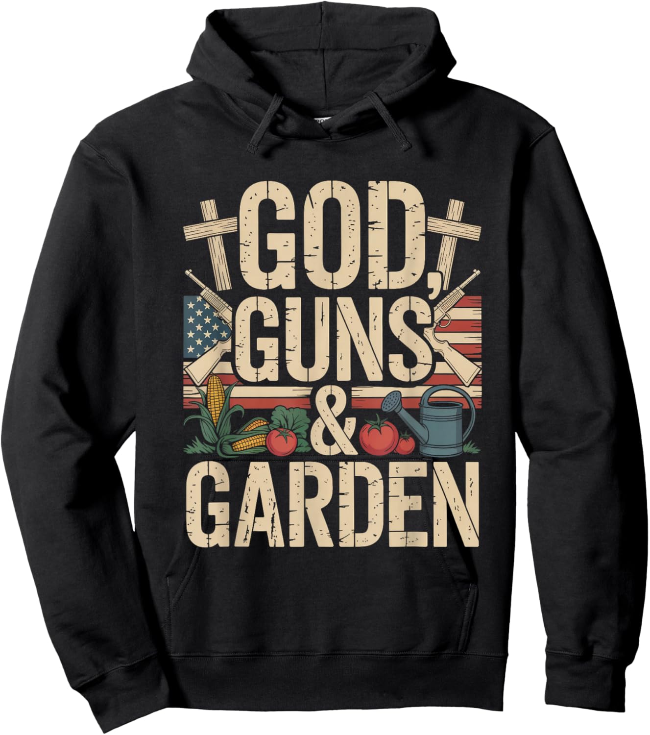 God Guns and Garden Patriotic Christian Veteran Farm Hoodie - Hoodie | Black
