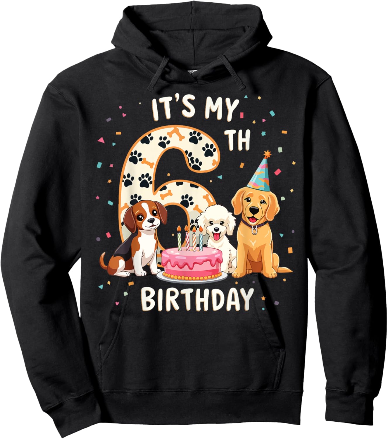 It's My 6th Birthday Dog Lover Theme 6 Years Old Puppy Dogs Hoodie - Hoodie | Black
