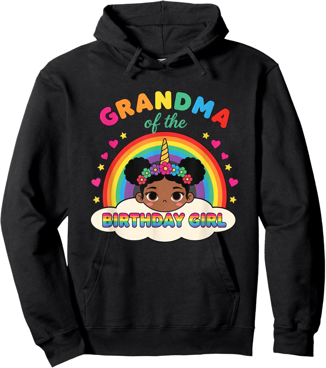 Grandparent Grandma of The Birthday Girl Rainbow Unicorn Hoodie - Hoodie | Black