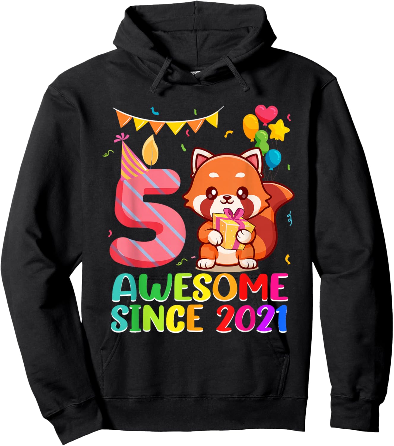 5th Birthday Red Panda Awesome Since 2021 5 Year Old Hoodie - Hoodie | Black