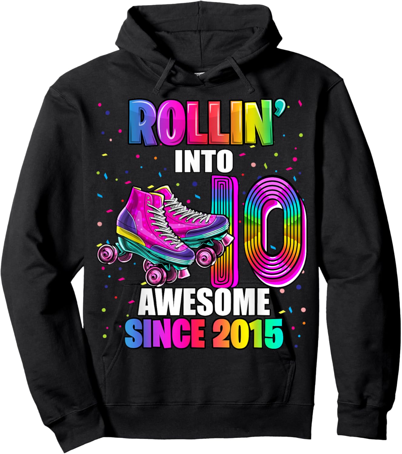 Birthday Roller Skating 10th Girl Rollin into 10 Skate Party Hoodie - Hoodie | Black