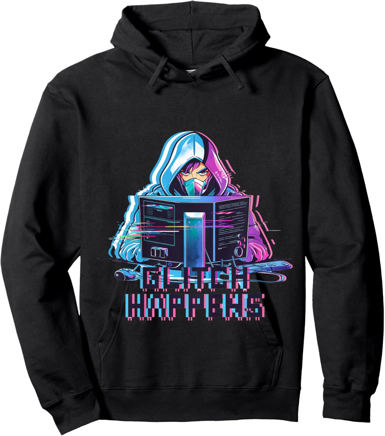 Kids Glitch Happens Anime Gamer Boy Male Futuristic Gaming Hoodie - Hoodie | Black