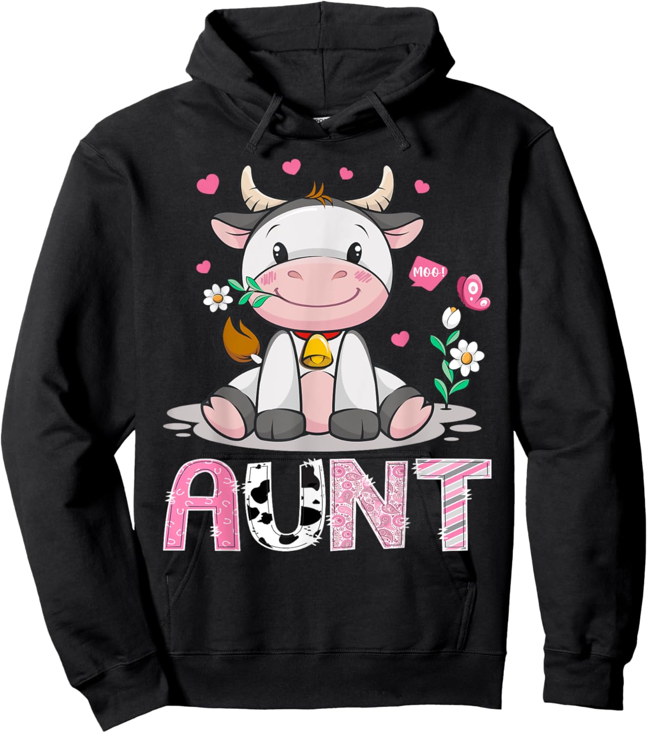 Aunt Cute Cow Moo Farmer Birthday Family Matching Hoodie - Hoodie | Black