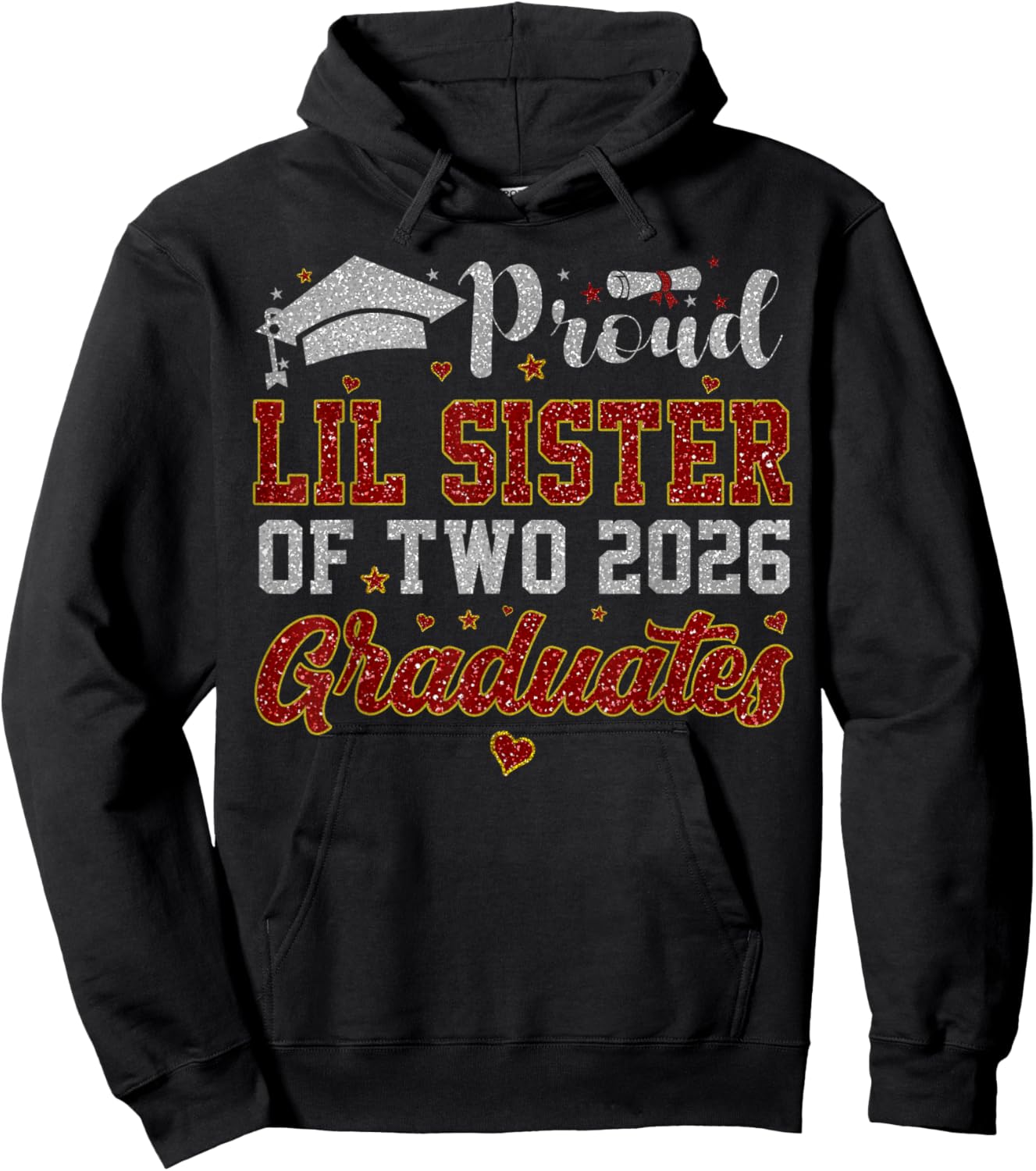 Proud Lil Sister of Two 2026 Graduates Twins Graduation Hoodie - Hoodie | Black