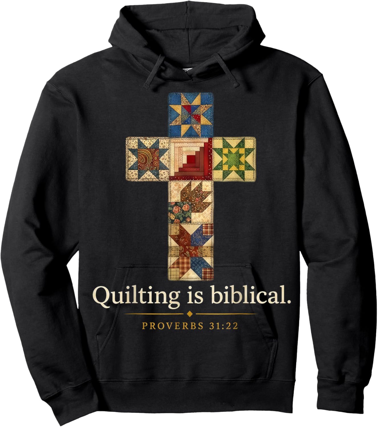 Quilting is Biblical Proverbs 31:22 Faith Christian Hoodie - Hoodie | Black