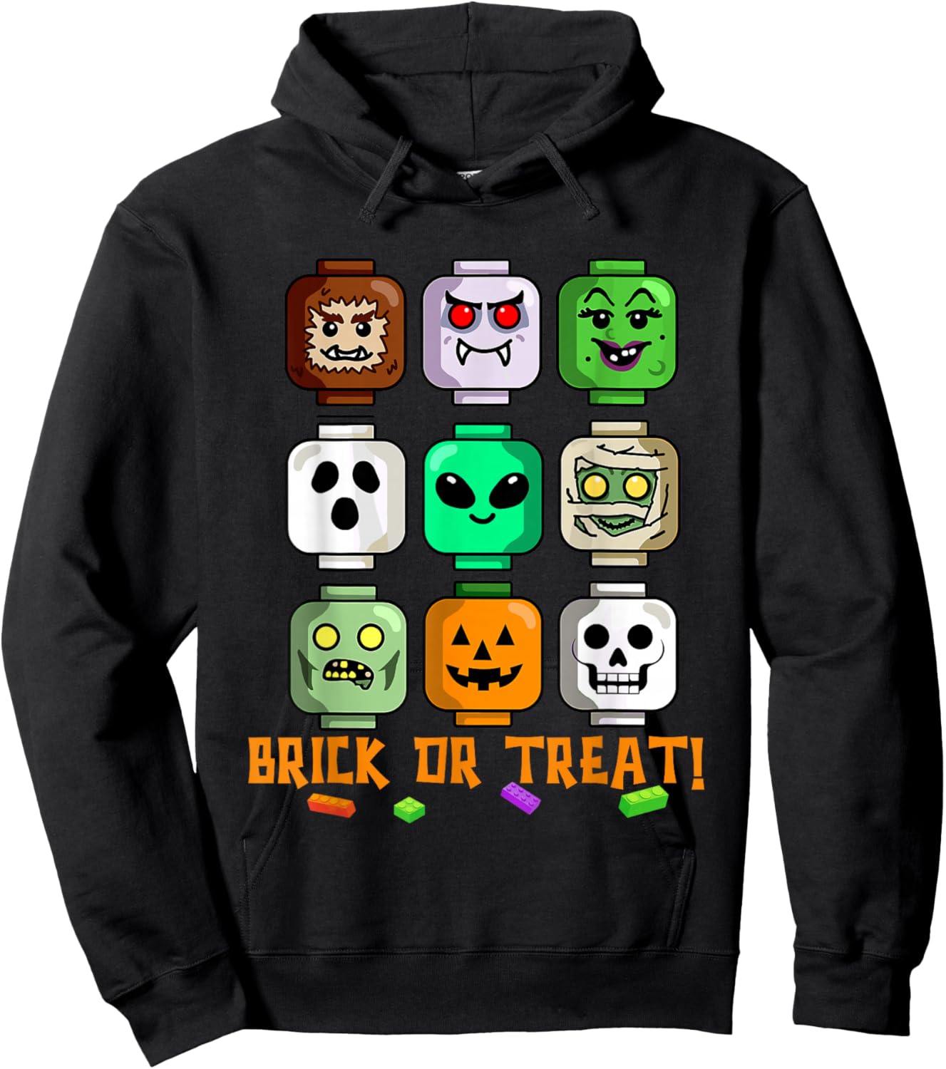 Halloween Building Brick or Treat Heads Pumpkin Ghost Mummy Hoodie - Hoodie | Black