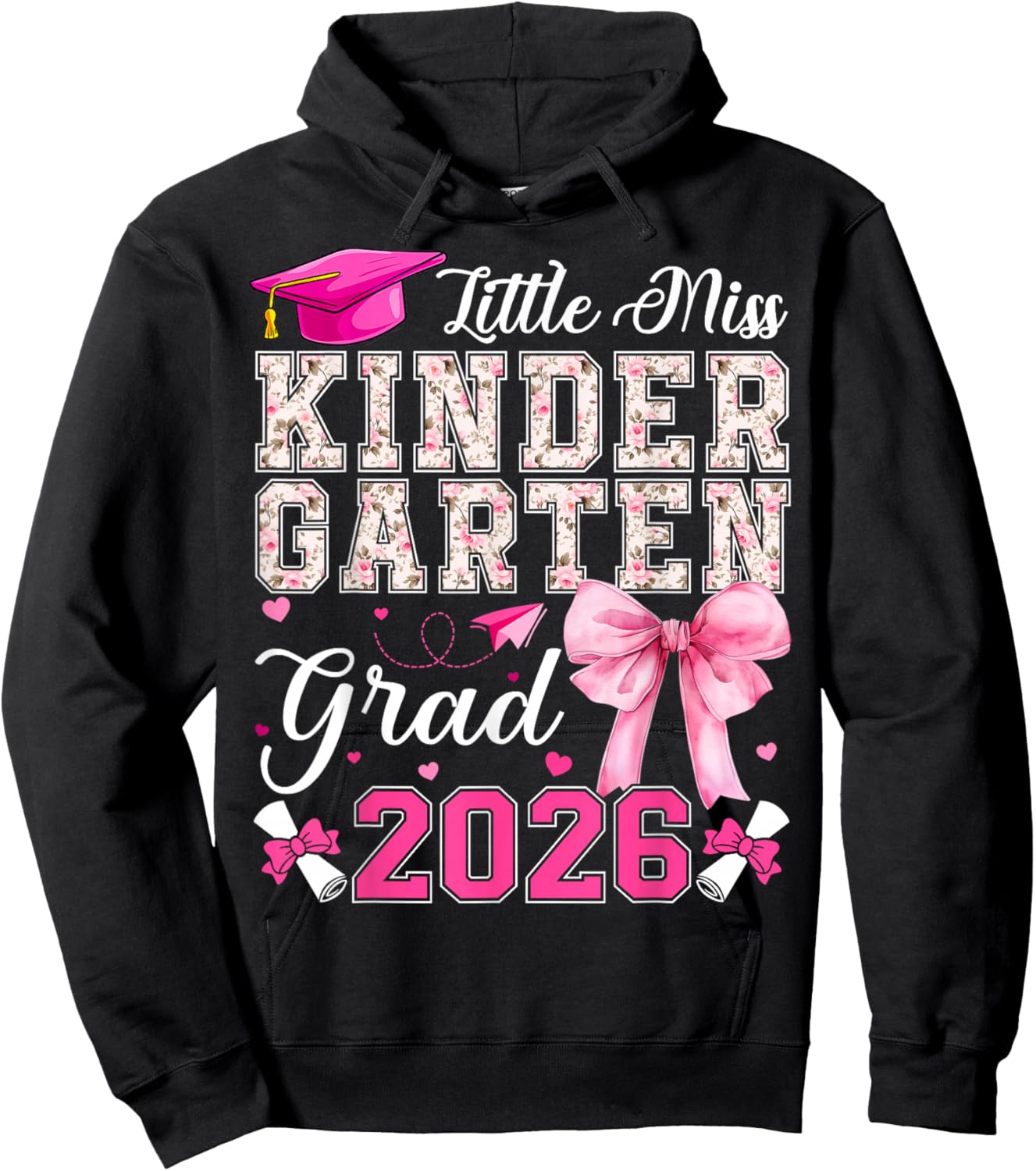 Little Miss Kindergarten Grad 2026 Coquette Bow Graduation Hoodie - Hoodie | Black