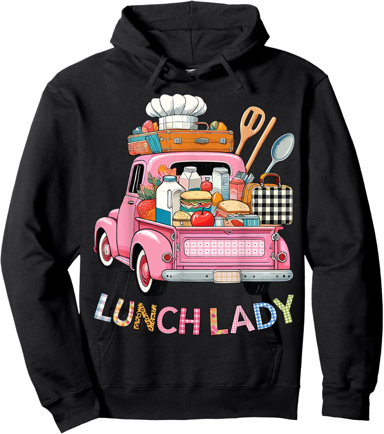 Cute Lunch Lady Truck Lunch Ladies Squad Cafeteria Crew Hoodie - Hoodie | Black