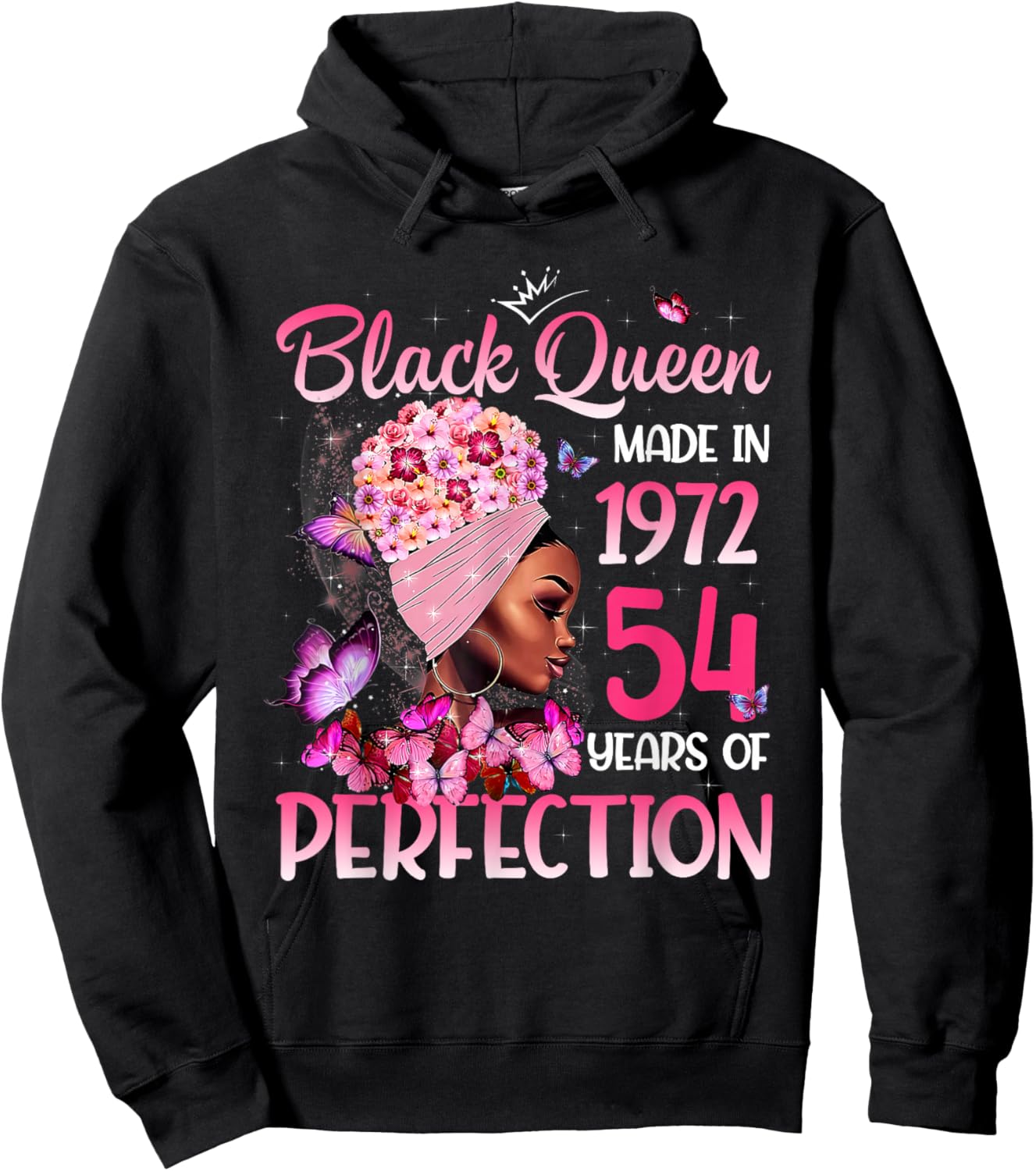 Black Queen Made in 1972 Floral 54th Birthday Afro Women Hoodie - Hoodie | Black