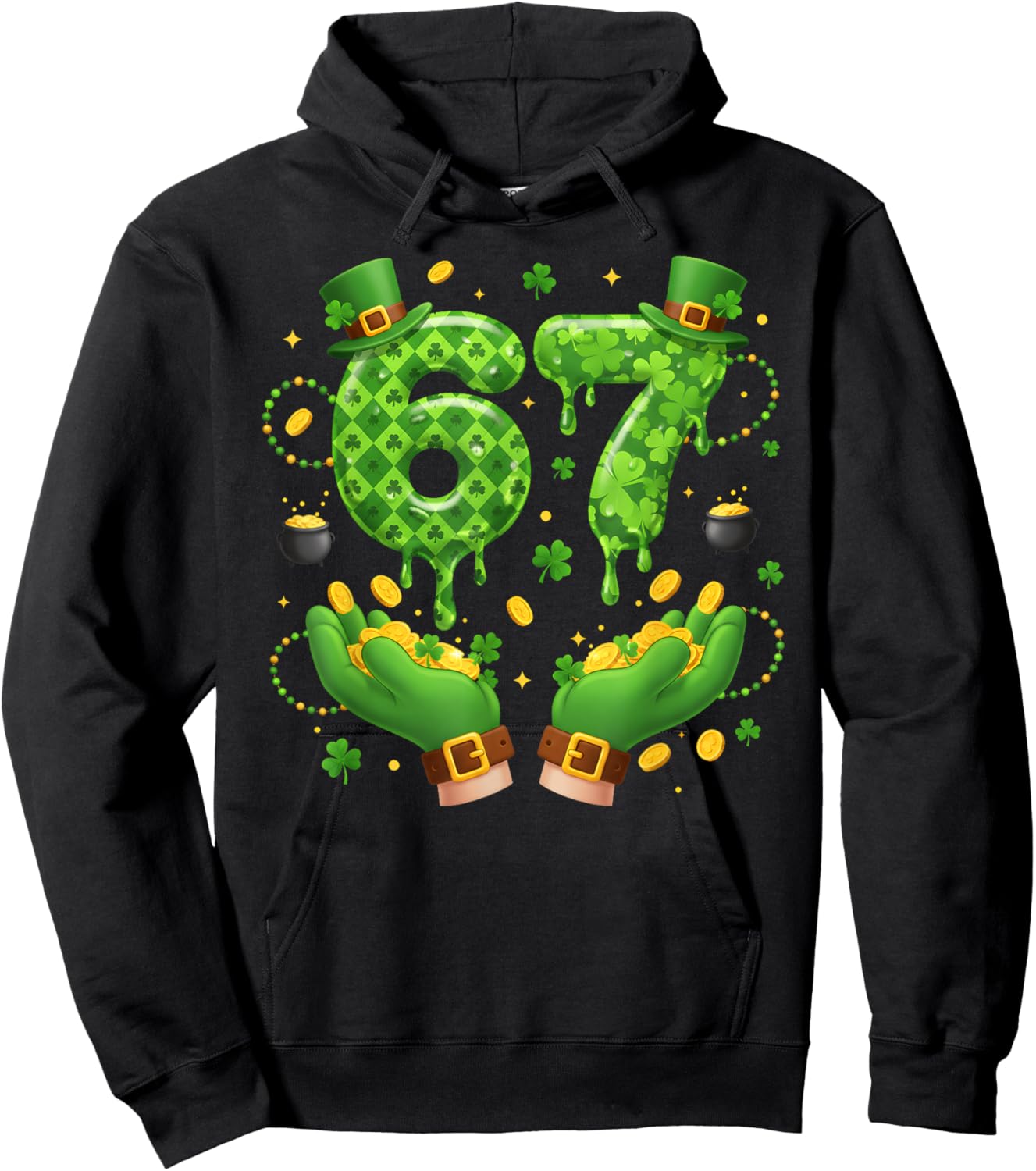 St Patrick’s Day 67 Meme Shamrocks Six Seven 6 7 Girls Boys Hoodie - Hoodie | Black