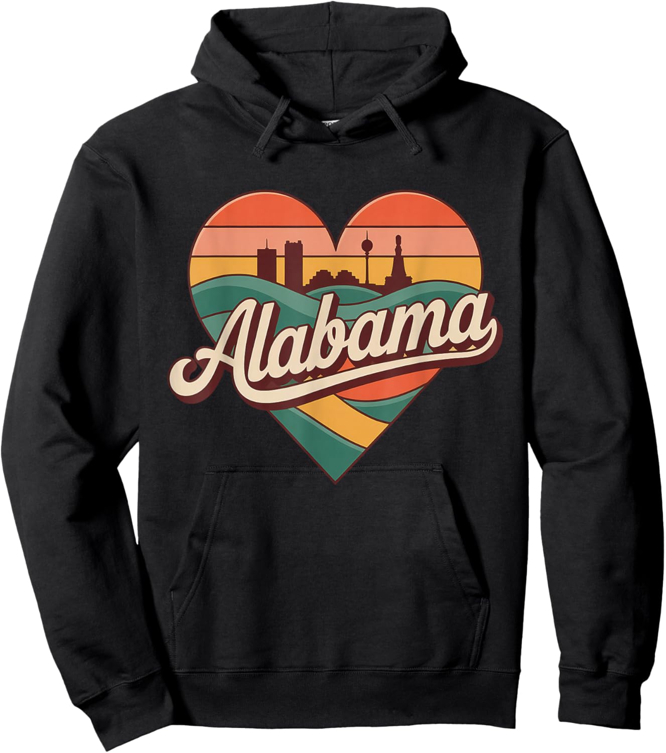 Alabama Vintage Heart - Retro Travel Souvenir Hoodie - Hoodie | Black