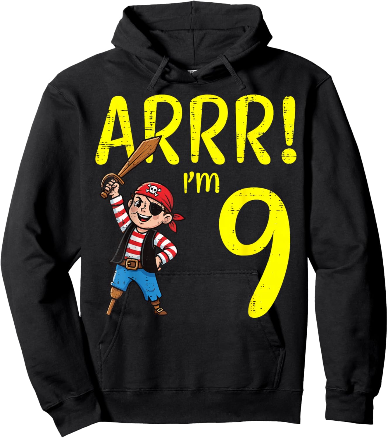 9th Birthday Pirate Arrr Im 9 Funny Bday Boys Kids Youth Hoodie - Hoodie | Black