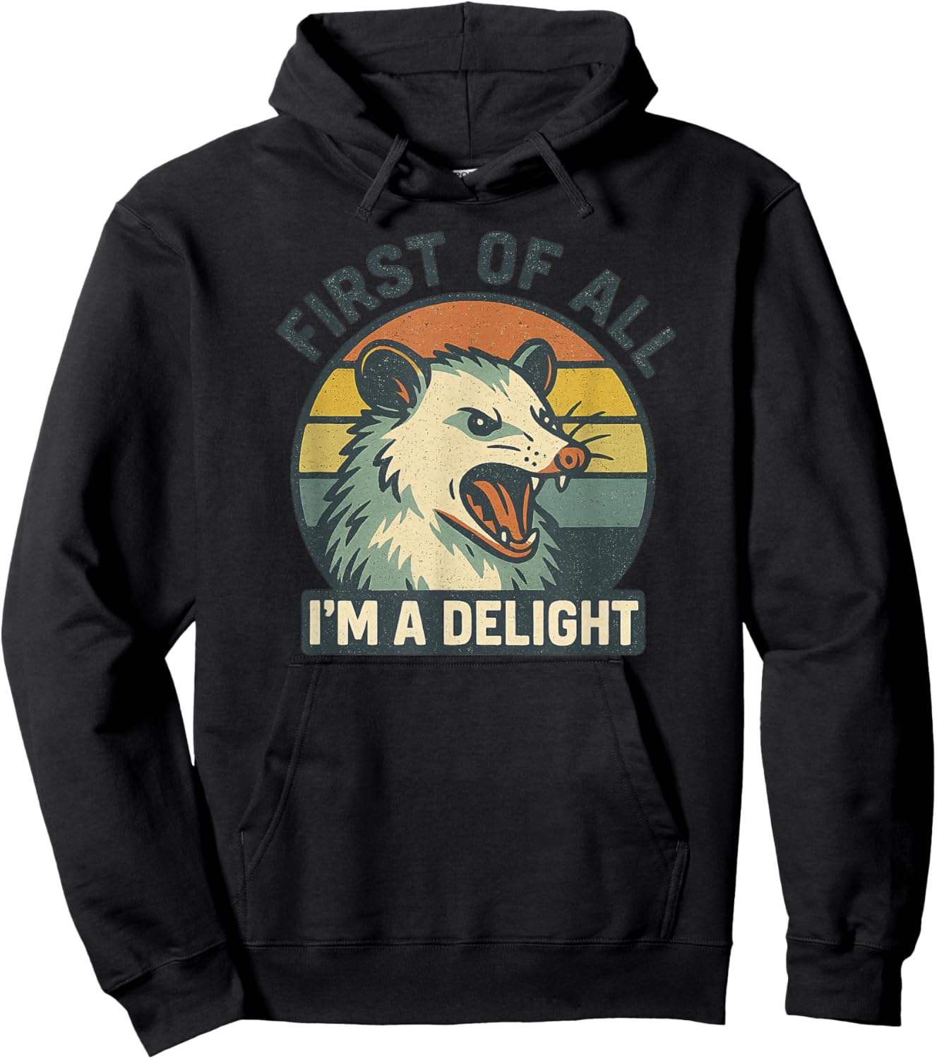 Retro Screaming Possum Vintage Aesthetic 'First of All I'm Hoodie - Hoodie | Black