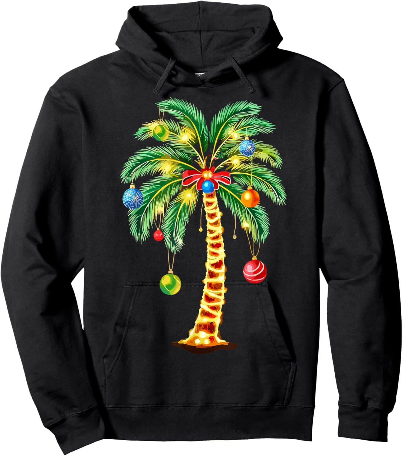 Christmas Palm Tree Hawaiian Xmas Hoodie - Hoodie | Black