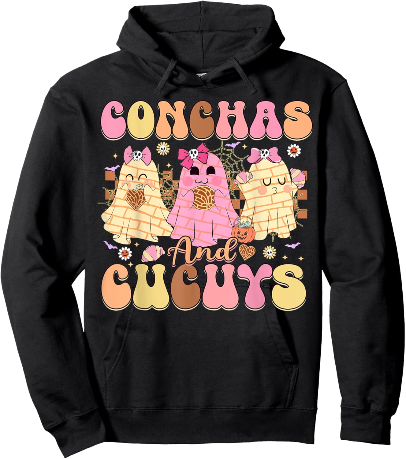 Conchas and Cucuys Mexican Coquette Ghost Halloween Hoodie - Hoodie | Black