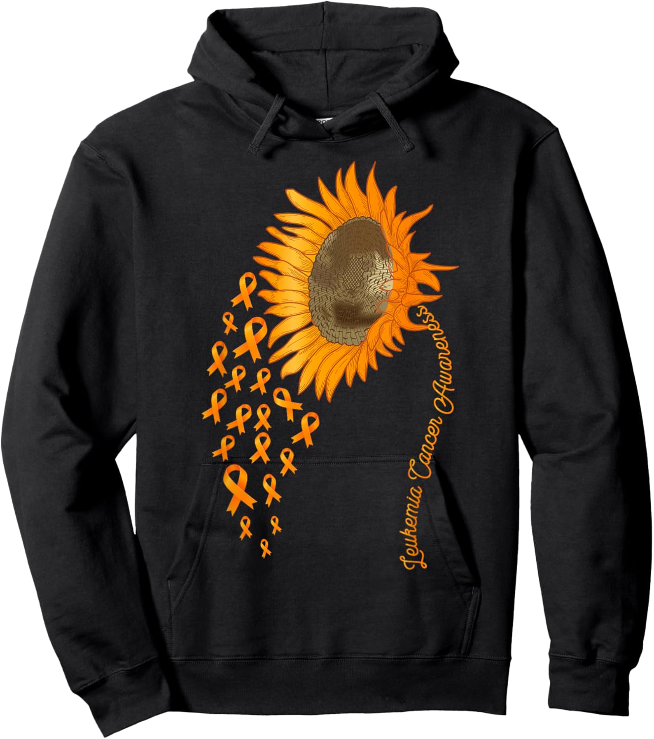 Leukemia Cancer Awareness Sunflower Orange Ribbon Hoodie - Hoodie | Black