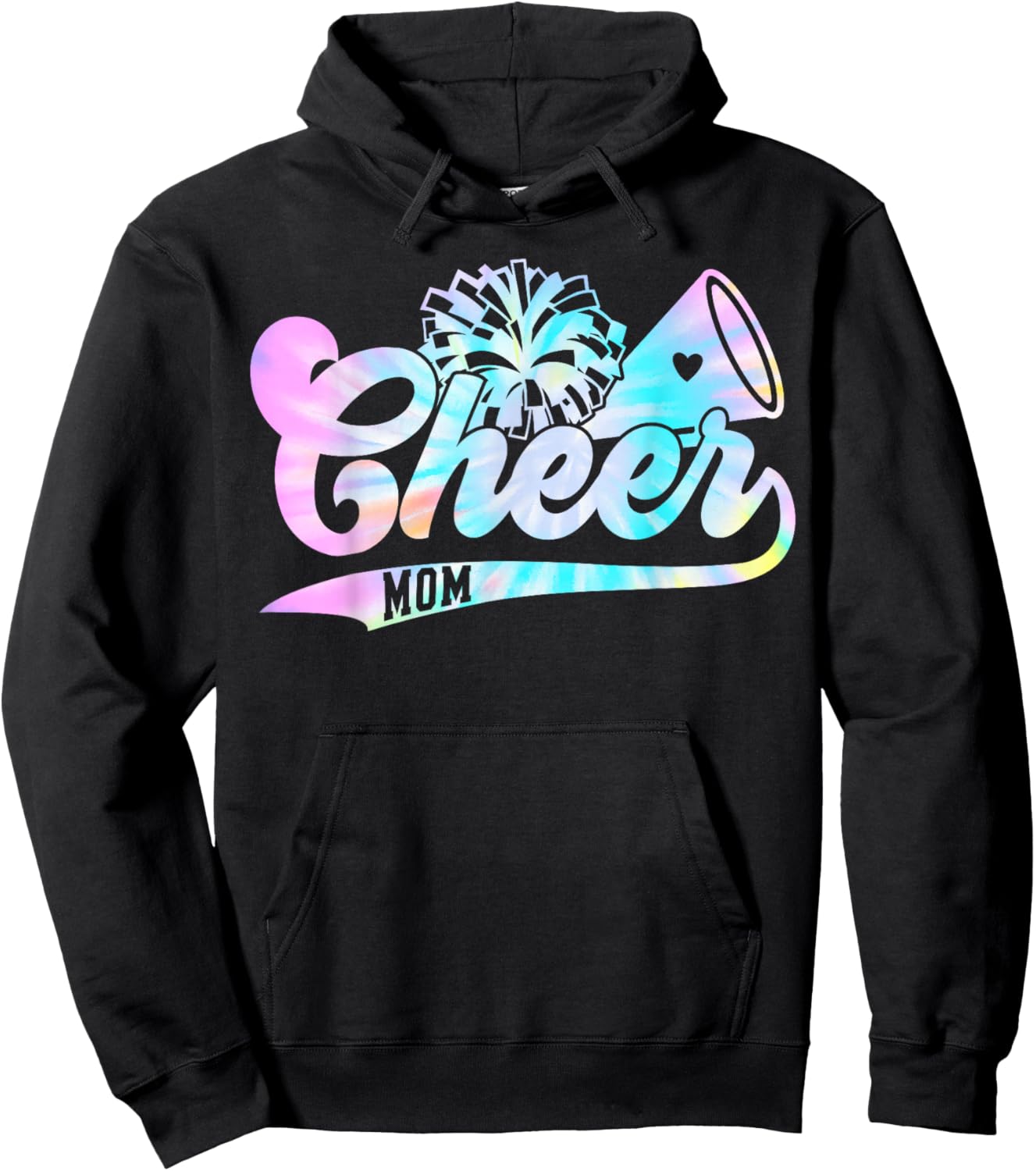 Cute Cheer Mom Biggest Fan Cheerleader Tie Dye Pom Pom Mama Hoodie - Hoodie | Black