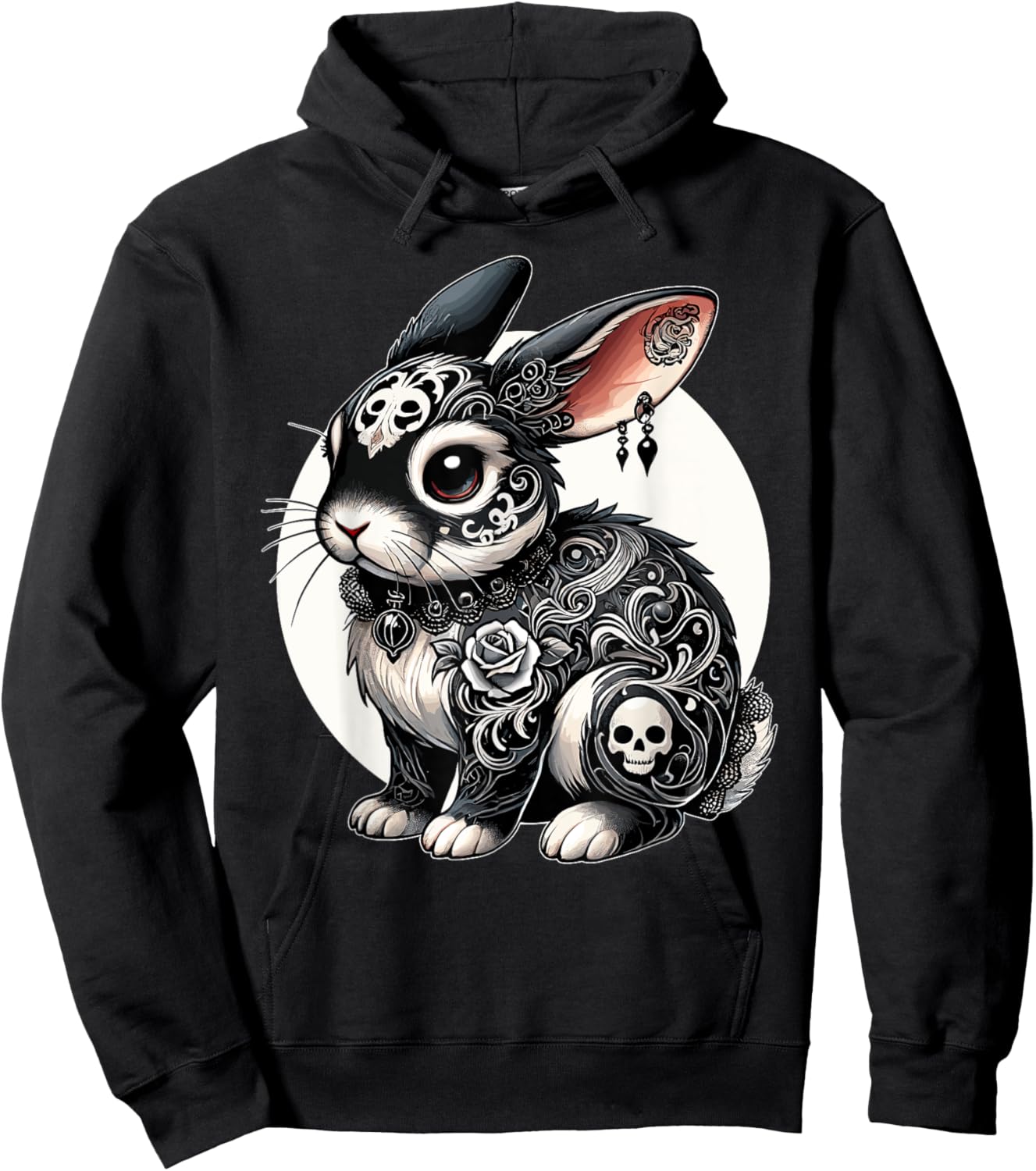 Gothic Filigree Bunny Portrait Art Hoodie - Hoodie | Black